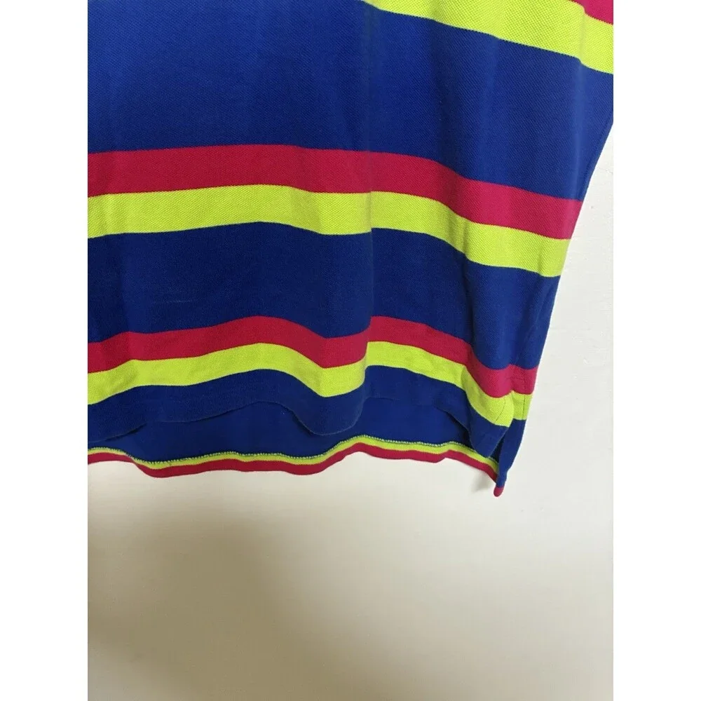 Polo Ralph Lauren Men’s Medium Polo Blue With Bright Red And Yellow Stripes